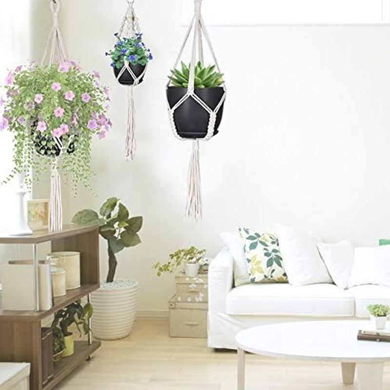 Macrame Plant Hangers, Hanging Planters Set of 3 with 3 Hooks, Hanging Planters for Indoor and Outdoor Plant Décor, (Same Size)