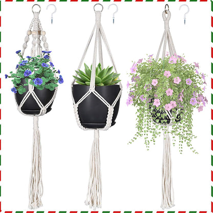 Macrame Plant Hangers, Hanging Planters Set of 3 with 3 Hooks, Hanging Planters for Indoor and Outdoor Plant Décor, (Same Size)